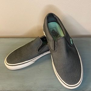 Black/gray vans slip ons
